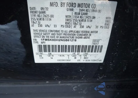 2022 Ford Explorer Xlt z USA, uszkodzony, nr VIN 1FMSK8DH2NGB61218